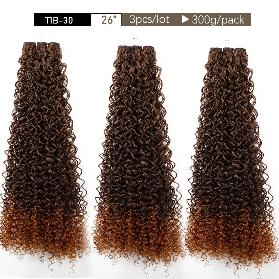30Inches Water Wave Jerry Curly Synthetic Hair Bundles Heat Resistant Fiber Bio Fiber Soft Natural Black Fake Hair Extensions
