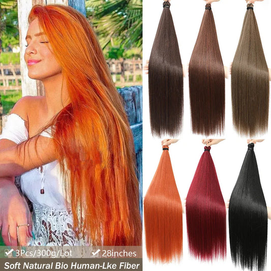 28Inches 3Pcs 300grams Braids Crochet Twist Silky Straight Orange Brown P12/16/613 Braiding Hair Extension Synthetic Hair Ombre