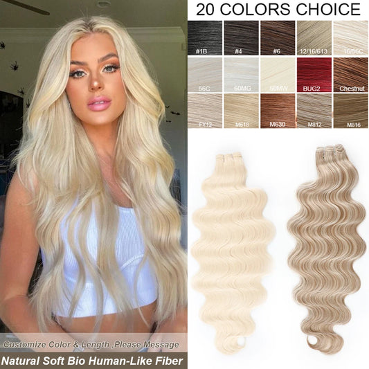 30Inches 200grams Blond 613 Bio Body Wave Hair Weave Bundles Ombre Sliver White60# Synthetic High Temperature Soft Natural Human