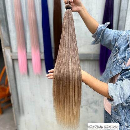 Magicae 28Inches 3Pcs Dark Brown Twist Crochet Braiding Ombre Blond Straight Hair Bundles Extension High Temperature Synthetic
