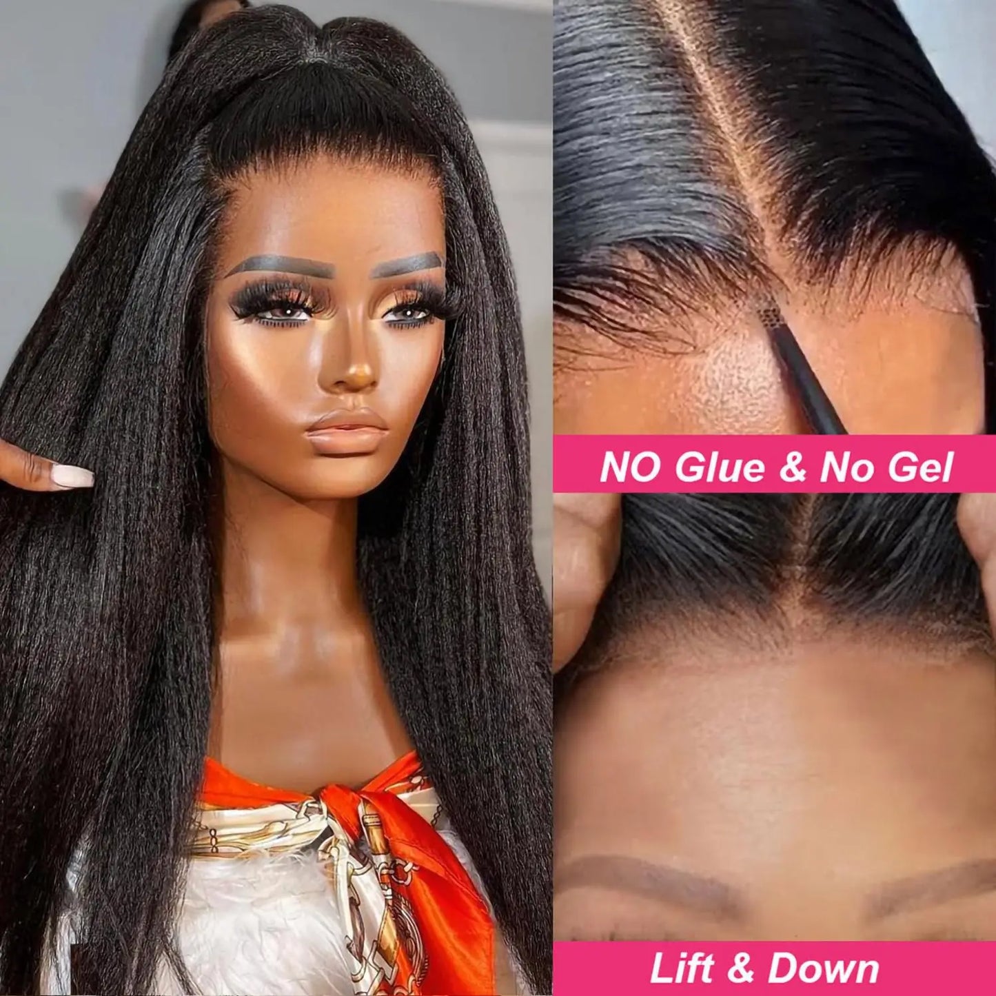 Kinky Straight Wear and Go Glueless Human Hair Wig Pre Plucked Pre Cut 4x4 Glueless Lace Front Wigs for Black Women Human Hair