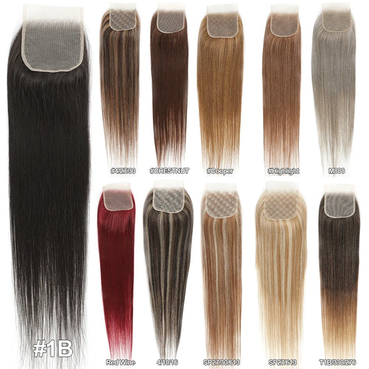 22inches Straight 4X4 Lace Closure Ombre Blond 27/613 Brown High Temperature Synthetic Heat Resistant Fiber Pre-Plucked Closure
