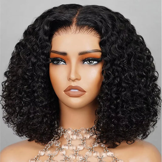 Deep Wave Bob Wig Human Hair Lace Front Wigs For Black Women Human Hair  Invisible Lace Wigs 200 Density 13x4 #1B Natural Black