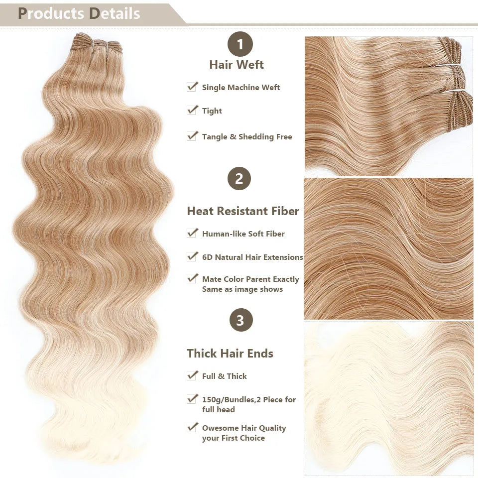 Magicae 30Inches Long Wavy 200grams/Lot Synthetic Hair Body Wave Hair Bundle Omber Blonde Weave High Temperature Fiber Extension