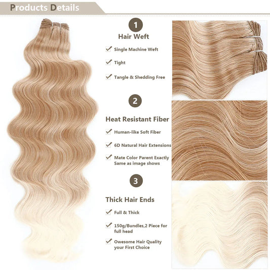 Magicae 30Inches Long Wavy 200grams/Lot Synthetic Hair Body Wave Hair Bundle Omber Blonde Weave High Temperature Fiber Extension