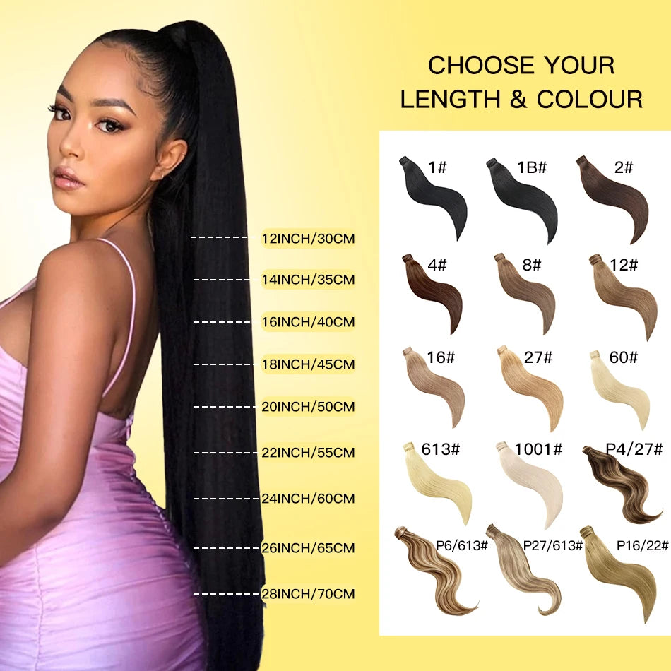 Yelo Ponytail Human Hair Wrap Around Brazilian Straight Ponytail 100% Remy Human Hair MagicTie Ponytail Extension Clip Horsetail