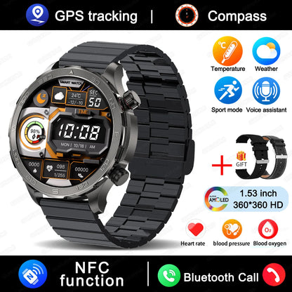 2025 New Bluetooth Call Smart Watch Woman AMOLED HD Screen Heart Rate NFC IP68 Waterproof GPS Sports BT Call Smart Watch For Men