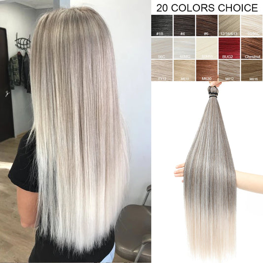 28â€ Grey Ombre Twist Crochet Braiding Hair Extension High Temperature Straight Hair Bundle Synthetic PonyTail Hair For Women