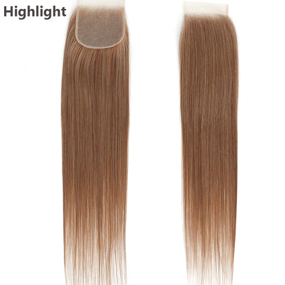 4X4 Straight Top Lace Closure 22Inches Blond 27/613 Highlight Synthetic Heat Resistant Pre-Plucked Transparent Straight Lace