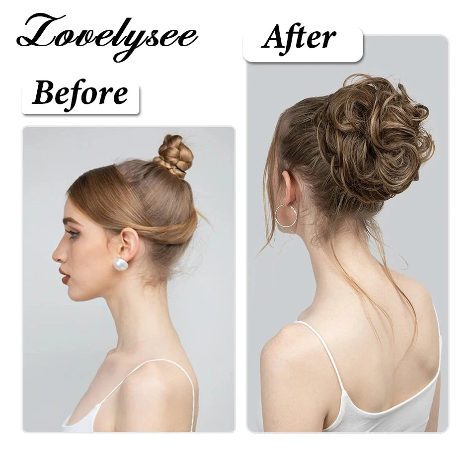 Curly Hair Bun Extensions Elastic Hair Hairpieces Natural Color Chignon Donut Updo Pieces for Women Remy Hair Extensions