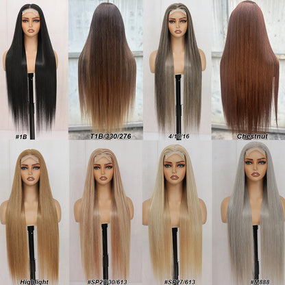 220nsity 4X4 Straight Lace Front Wigs 36 Inch Long Ombre Brown Red Blonde Hightlight Lace Frontal Wigs Cosplay Wig Synthetic