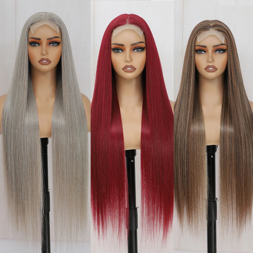 4x4 Synthetic Straight Lace Front Wigs For Women Highlight Brown Blond Wig Ombre 27/613 Lace Closure Wig High Fiber Cosplay Wig