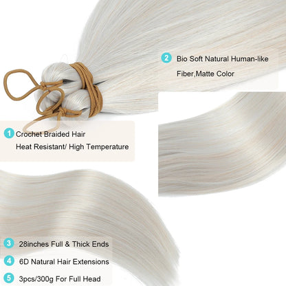 28Inches Colored Silver 3Pcs Twist Crochet Braiding Hair Extension High Temperature 300g Straight Bundle Synthetic PonyTail Hair