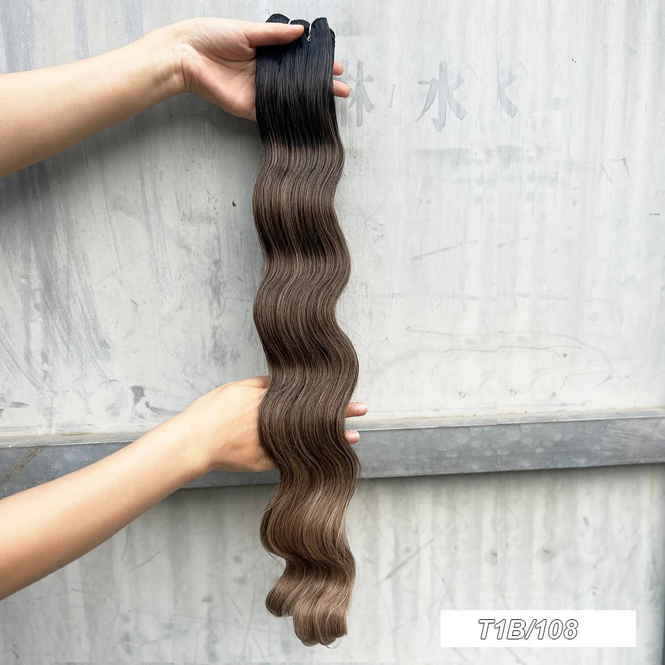 30Inches 200Grams Chocolate Ombre Brown 6# Highlight Blond 27/30/613 Bio Body Wave Hair Weave Bundles High Temperature Synthetic