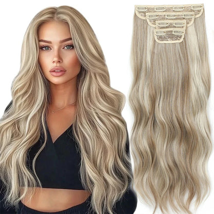 24Inches Blonde 27/613 Bio Synthetic Wavy 220grams Ombre Brown 816# Clip In Hair Extensions 4Pcs/lot Sliver White Heat Resistant