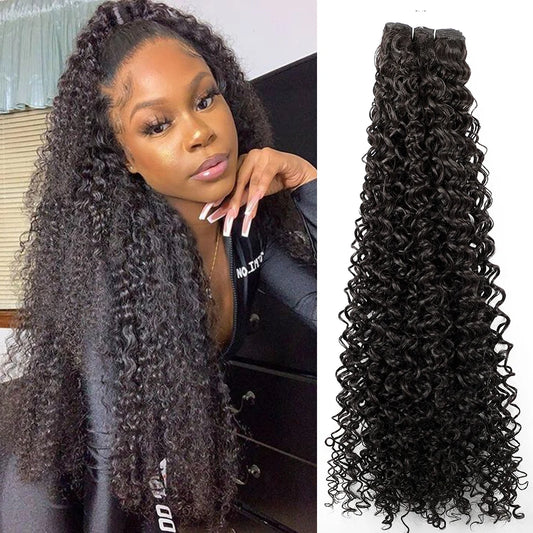 30inches Black Jerry Curly Synthetic Hair Extensions Heat Resistant Fiber Human-Like Soft Kinky Curly Fake Hair Weave Bundles
