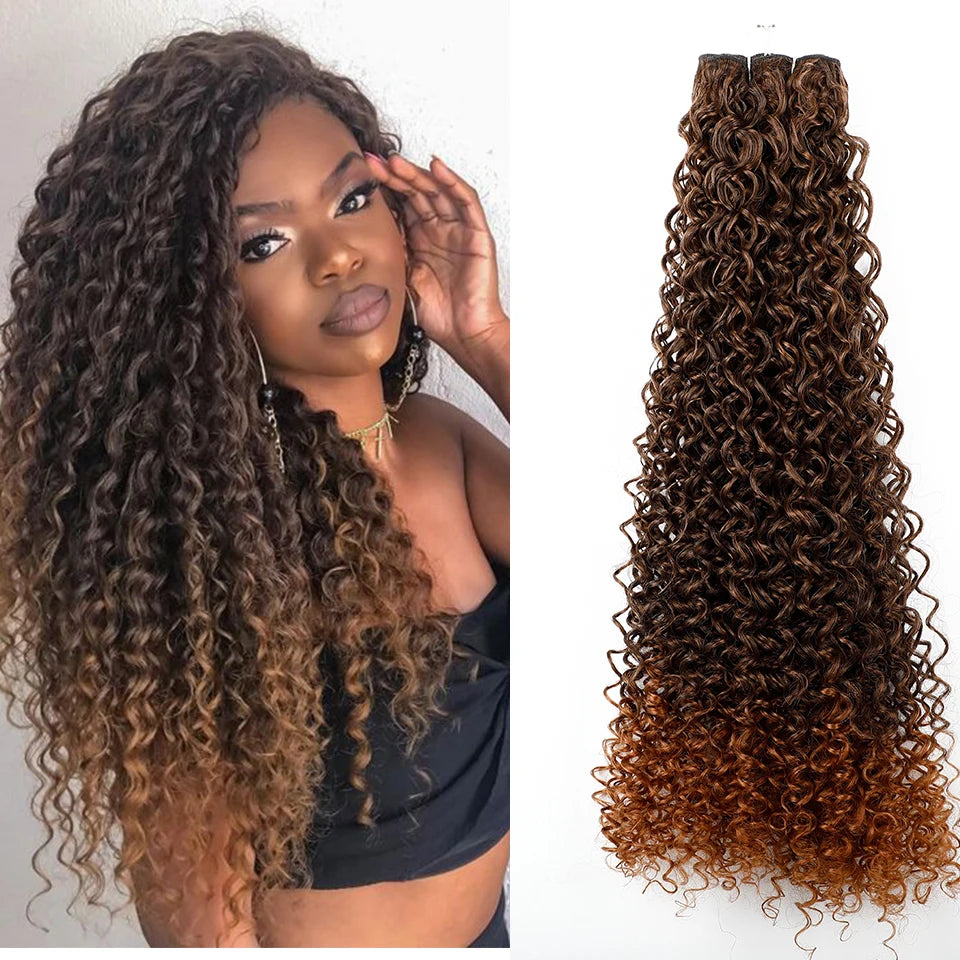 Magicae 30Inches Colored Ombre 30# Kinky Curly Bundles Bio Water Synthetic Blond 27/613 Hair Extensions Heat Resistant Fiber