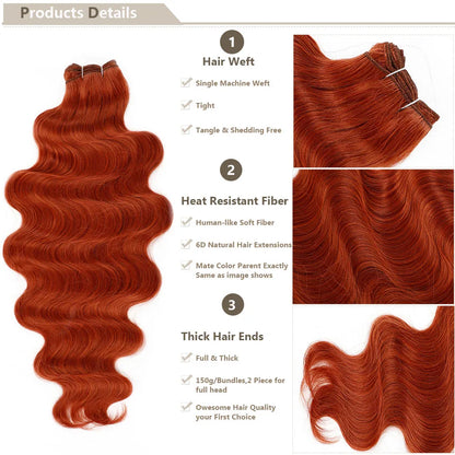 30Inches 200grams Orange Bio Body Wave Hair Weave Bundles Synthetic Heat Resistant Fiber Blond 613 Sliver White Extensions Soft