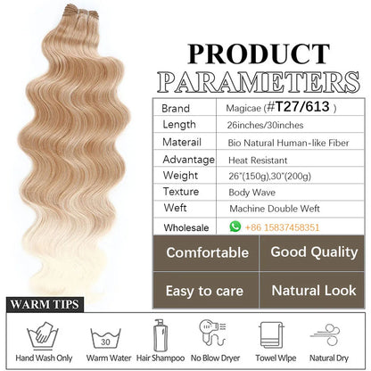 Magicae 30Inches Long Wavy 200grams/Lot Synthetic Hair Body Wave Hair Bundle Omber Blonde Weave High Temperature Fiber Extension