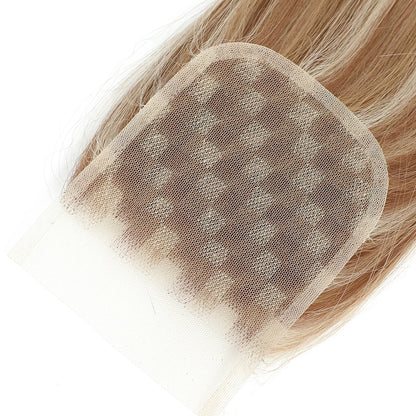 4X4 Straight Top Lace Closure 22Inches Blond 27/613 Highlight Synthetic Heat Resistant Pre-Plucked Transparent Straight Lace