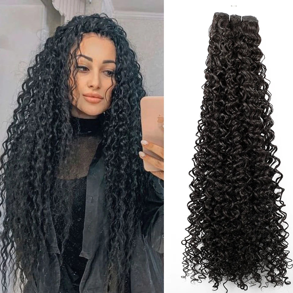 30Inches Water Wave Jerry Curly Synthetic Hair Bundles Heat Resistant Fiber Bio Fiber Soft Natural Black Fake Hair Extensions