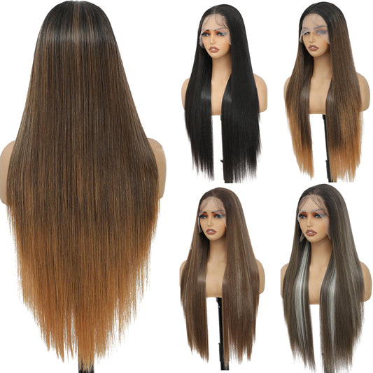 30Inches 13X4 Lace Frontal Straight Wig For Women Highlight Piano 27 Color Synthetic Natural Black Color Long Prepluck Baby Hair
