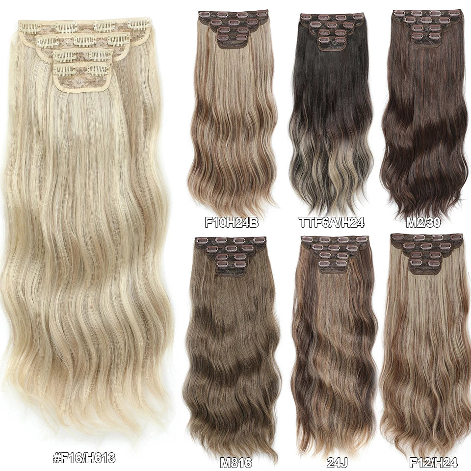 24Inches Blonde 27/613 Bio Synthetic Body Wavy 220grams Ombre Brown M888# Clip In Hair Extensions 4Pcs/lot Sliver White 613#