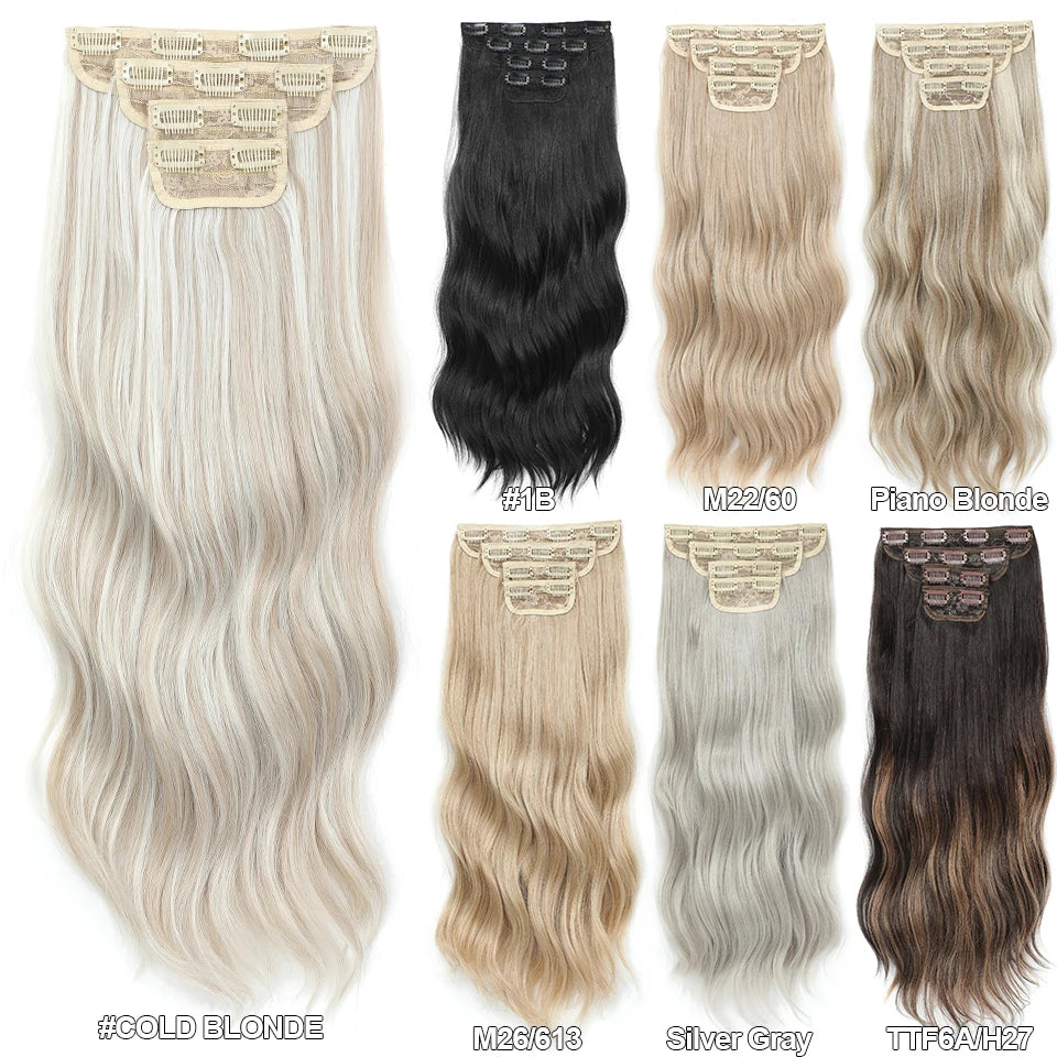 24Inches Blonde 27/613 Bio Synthetic Body Wavy 220grams Ombre Brown M888# Clip In Hair Extensions 4Pcs/lot Sliver White 613#