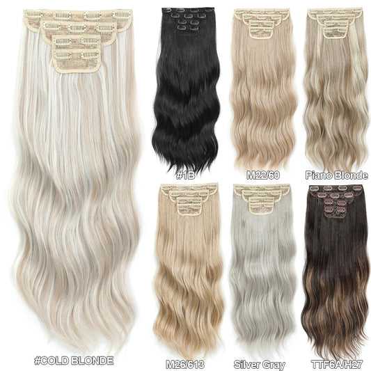 24Inch 61cm Clip IN Body Wave Synthetic Wavy Ombre Blond 27/613 White Clip In Hair Extensions 4Pcs/lot 220g Heat Resistant Fiber