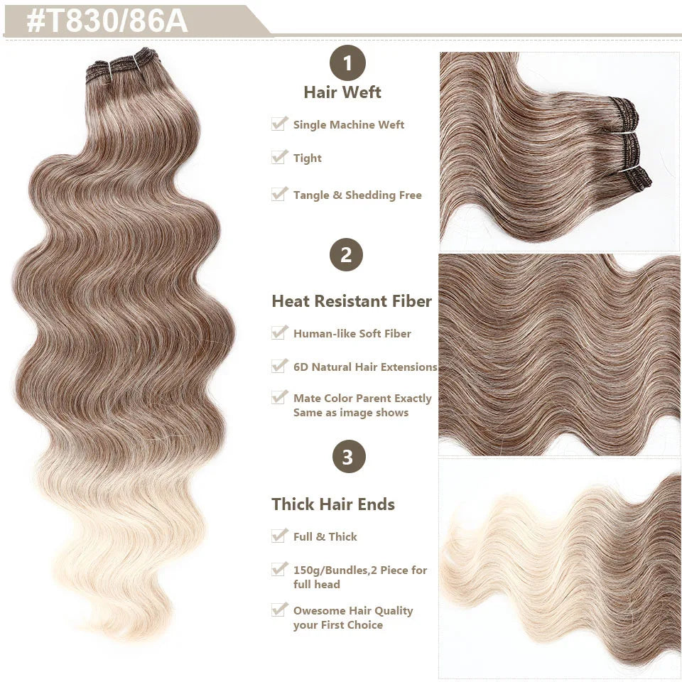 Magicae Ginger Orange Brown 30Inches 200grams Body Wave Bundles Hair Extensions High Temperature Synthetic Wavy Purple Highlight