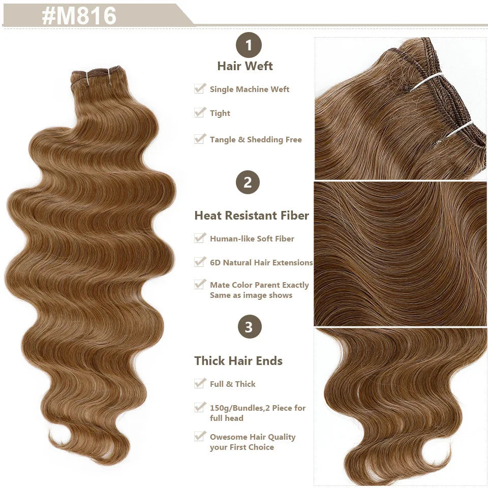 Magicae Ginger Orange Brown 30Inches 200grams Body Wave Bundles Hair Extensions High Temperature Synthetic Wavy Purple Highlight