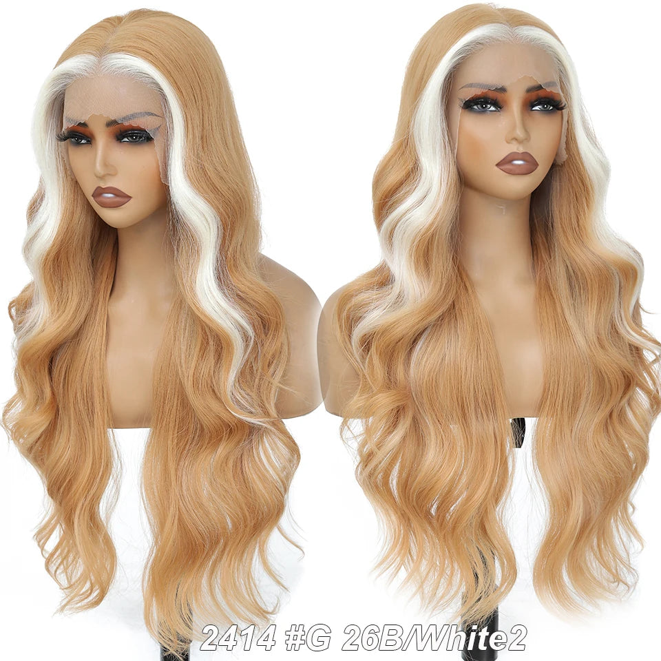 30Inch 13X4 Lace Frontal Synthetic Body Wave Wigs Ombre Ginger Orange Brown 530# Fiber Blond Transparent Lace Frontal Hair Wigs