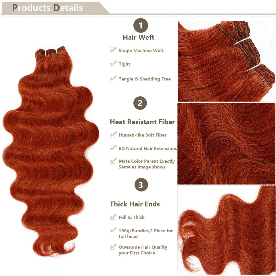 Magicae 30Inches 200G Copper Ginger Orange Body Wavy Blond 613# Sliver White Synthetic Hair Extensions For Women Hair Bundles