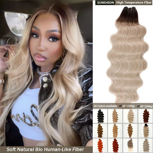 30 Inches 200 grams Ombre Blond 27/613 Body Wave Sliver White Hair Bundles Synthetic High Temperature Brown Orange Human-Like