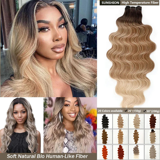 30Inches Sunshion Bio Human-Like Body Wave Ombre Blond 27/613 Hair Weave Bundles 200g Synthetic Heat Resistant Fiber Extensions