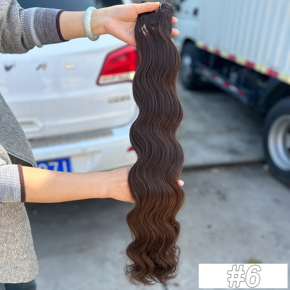 30Inches 200Grams Chocolate Ombre Brown 6# Highlight Blond 27/30/613 Bio Body Wave Hair Weave Bundles High Temperature Synthetic