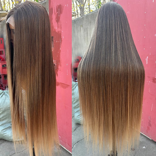 220nsity 4X4 Straight Lace Front Wigs 36 Inch Long Ombre Brown Red Blonde Hightlight Lace Frontal Wigs Cosplay Wig Synthetic