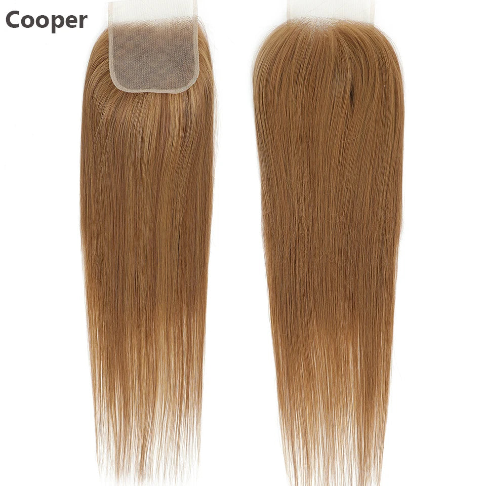 22inches Straight 4X4 Lace Closure Ombre Blond 27/613 Brown High Temperature Synthetic Heat Resistant Fiber Pre-Plucked Closure