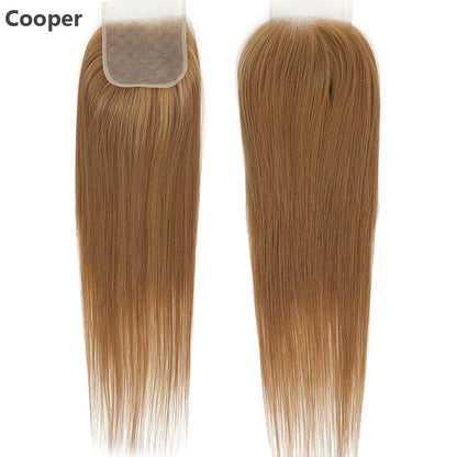 22inches Straight 4X4 Lace Closure Ombre Blond 27/613 Brown High Temperature Synthetic Heat Resistant Fiber Pre-Plucked Closure