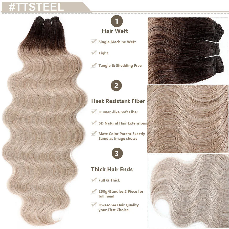 Magicae Highlight Blond 27/613 200grams Bio Body Wave Hair Bundles 30Inches Brown M816 Sliver White Synthetic Hair Extensions