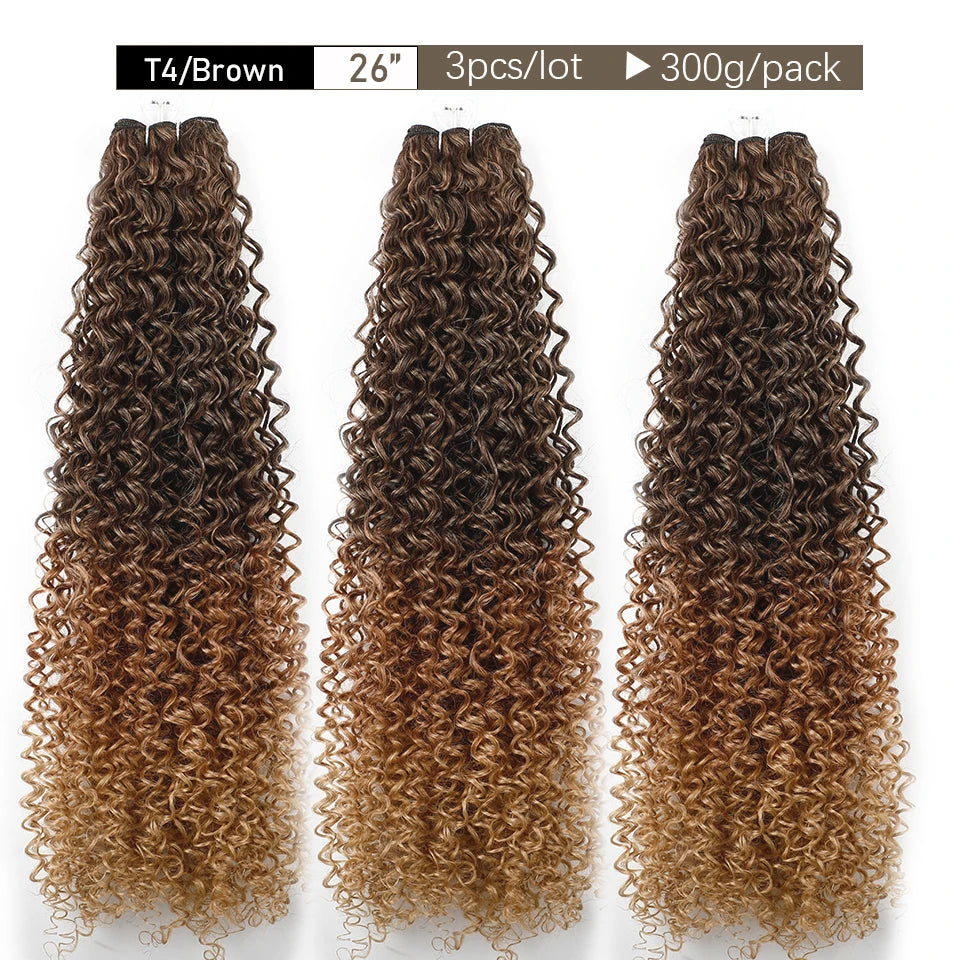 30Inches Water Wave Jerry Curly Synthetic Hair Bundles Heat Resistant Fiber Bio Fiber Soft Natural Black Fake Hair Extensions