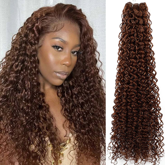 30Inches Chocolate Brown Jerry Curly Synthetic Hair Extensions Highlight Ombre 27/613 Heat Resistant Fiber Bio Soft Natural Curl