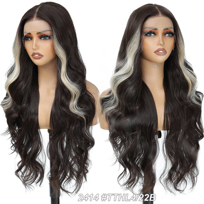 30Inch 13X4 Lace Frontal Synthetic Body Wave Wigs Ombre Ginger Orange Brown 530# Fiber Blond Transparent Lace Frontal Hair Wigs