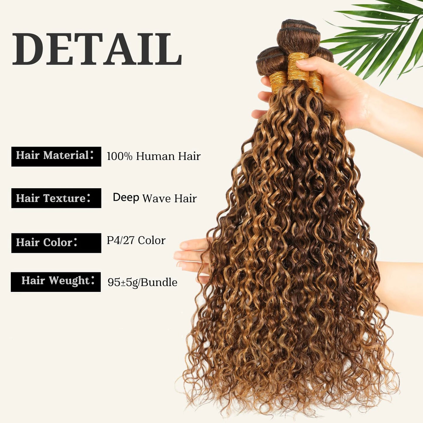 Honey Blonde Highlight Deep Wave Bundles 22 Inch P4/27 Ombre Single Bundles Wet and Wavy Bundle Human Hair Highlight Brown Color