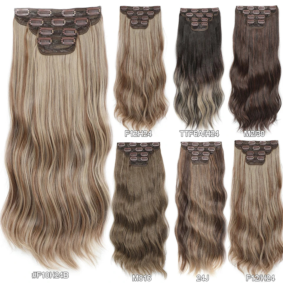 24Inches Clips IN Body Wave Bundles 220grams Heat Resistant Bio Synthetic Wavy Ombre Blond 27/613 Hair Extensions 4Pcs/Lot Hair