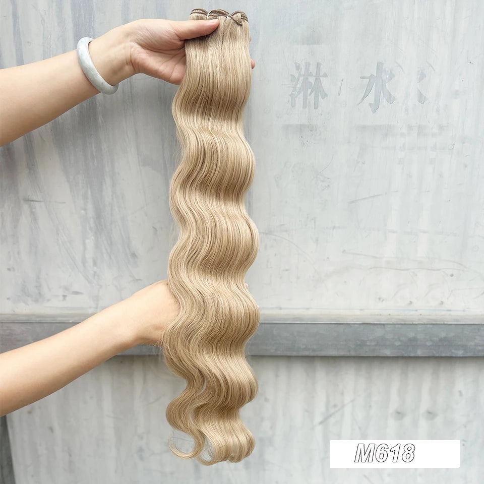 30Inches 200Grams Chocolate Ombre Brown 6# Highlight Blond 27/30/613 Bio Body Wave Hair Weave Bundles High Temperature Synthetic