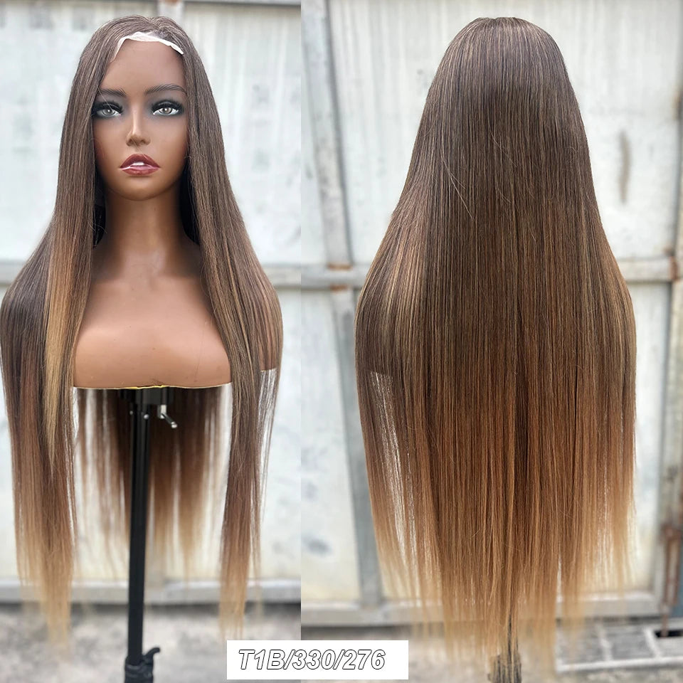 36inch Ombre P27/613 Straight 4X4 Lace Front Wigs Highlight Brown Blon 27/30/613# High Temperature Cosplay Straight Hair Wigs