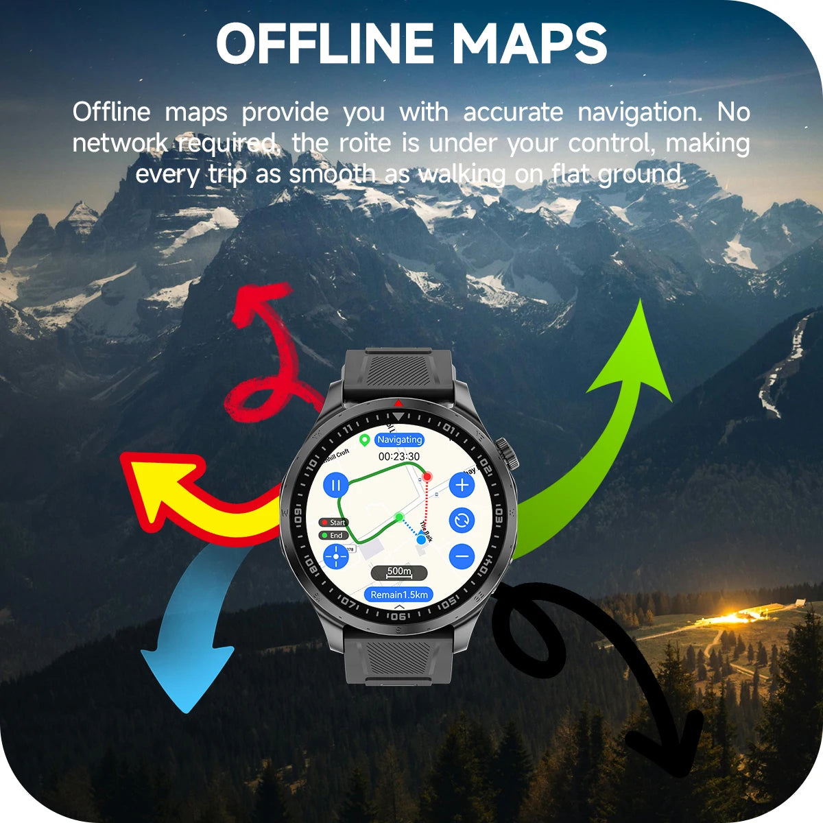 New Military Smartwatch GPS Offline Map Health Monitor Voice Assistant AMOLED Waterproof BT Call Sport Smart Watch For Man Women