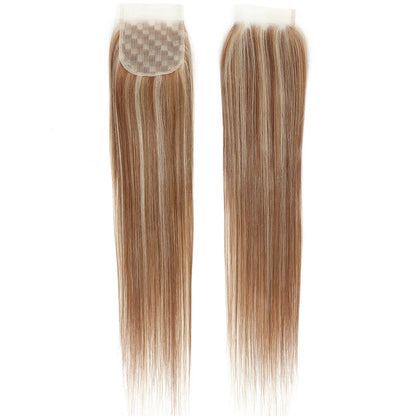 22inches Straight 4X4 Lace Closure Ombre Blond 27/613 Brown High Temperature Synthetic Heat Resistant Fiber Pre-Plucked Closure