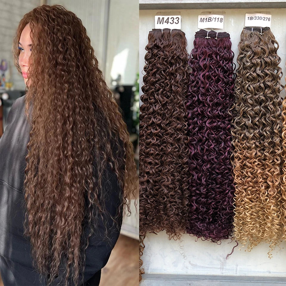 26 Inches Blond 27/613 Synthetic Water Wave Curly Bundles Hair Extensions Natural High Temperature Fake Hair Weavings Afro Curls